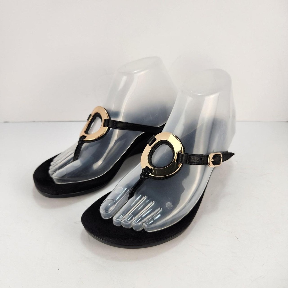 Vionic Women's 6-6.5 Black Thong Sandals Gold Hardware Slingback Comfort Shoes